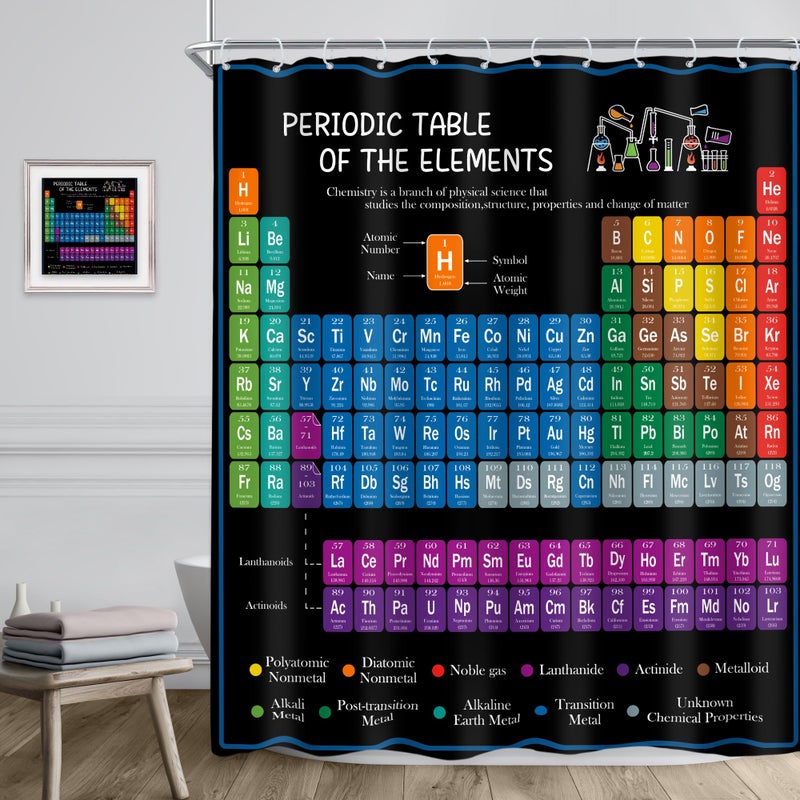 Riyidecor Periodic Table of Elements Shower Curtain Colorful Science Technology Kids Chemical School Student Waterproof Fabric Polyester Bathroom Decor Set 72x72 Inch 12 Pack Plastic Hooks - Image 3